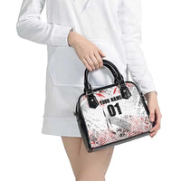 Motocross Rider Shoulder Handbag with Abstract Grunge Brush and Custom Number in Red and Black Splatter Design - Wonder Print Shop