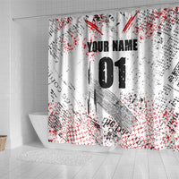 Motocross Rider Shower Curtain with Abstract Grunge Brush and Custom Number in Red and Black Splatter Design - Wonder Print Shop
