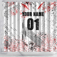 Motocross Rider Shower Curtain with Abstract Grunge Brush and Custom Number in Red and Black Splatter Design - Wonder Print Shop