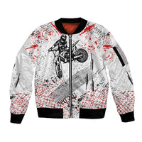 Motocross Rider Sleeve Zip Bomber Jacket with Abstract Grunge Brush and Custom Number in Red and Black Splatter Design - Wonder Print Shop