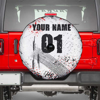 Motocross Rider Spare Tire Cover with Abstract Grunge Brush and Custom Number in Red and Black Splatter Design - Wonder Print Shop