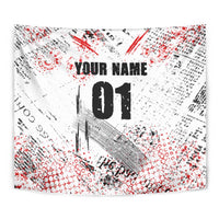 Motocross Rider Tapestry with Abstract Grunge Brush and Custom Number in Red and Black Splatter Design - Wonder Print Shop