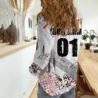 Motocross Rider Women Casual Shirt with Abstract Grunge Brush and Custom Number in Red and Black Splatter Design - Wonder Print Shop