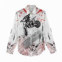 Motocross Rider Women Casual Shirt with Abstract Grunge Brush and Custom Number in Red and Black Splatter Design - Wonder Print Shop