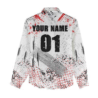 Motocross Rider Women Casual Shirt with Abstract Grunge Brush and Custom Number in Red and Black Splatter Design - Wonder Print Shop