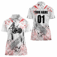 Motocross Rider Women Polo Shirt with Abstract Grunge Brush and Custom Number in Red and Black Splatter Design - Wonder Print Shop