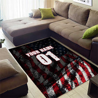 Motocross Rider Area Rug with American Flag Background and Extreme Text in Red and Black Grunge Design - Wonder Print Shop