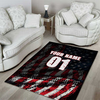 Motocross Rider Area Rug with American Flag Background and Extreme Text in Red and Black Grunge Design - Wonder Print Shop