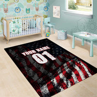 Motocross Rider Area Rug with American Flag Background and Extreme Text in Red and Black Grunge Design - Wonder Print Shop