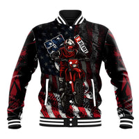 Motocross Rider Baseball Jacket with American Flag Background and Extreme Text in Red and Black Grunge Design - Wonder Print Shop