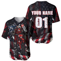 Motocross Rider Baseball Jersey with American Flag Background and Extreme Text in Red and Black Grunge Design - Wonder Print Shop