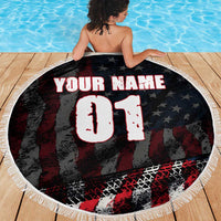 Motocross Rider Beach Blanket with American Flag Background and Extreme Text in Red and Black Grunge Design - Wonder Print Shop