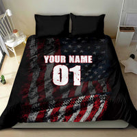 Motocross Rider Bedding Set with American Flag Background and Extreme Text in Red and Black Grunge Design - Wonder Print Shop
