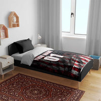 Motocross Rider Bedding Set with American Flag Background and Extreme Text in Red and Black Grunge Design - Wonder Print Shop