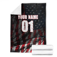 Motocross Rider Blanket with American Flag Background and Extreme Text in Red and Black Grunge Design - Wonder Print Shop