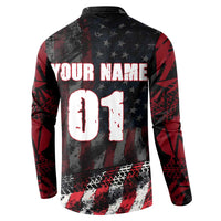 Motocross Rider Button Sweatshirt with American Flag Background and Extreme Text in Red and Black Grunge Design - Wonder Print Shop