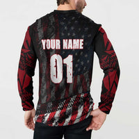Motocross Rider Button Sweatshirt with American Flag Background and Extreme Text in Red and Black Grunge Design - Wonder Print Shop