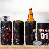Motocross Rider 4 in 1 Can Cooler Tumbler with American Flag Background and Extreme Text in Red and Black Grunge Design - Wonder Print Shop