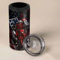 Motocross Rider 4 in 1 Can Cooler Tumbler with American Flag Background and Extreme Text in Red and Black Grunge Design - Wonder Print Shop