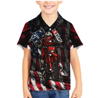 Motocross Rider Family Matching Mermaid Dress and Hawaiian Shirt with American Flag Background and Extreme Text in Red and Black Grunge Design - Wonder Print Shop