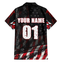Motocross Rider Family Matching Off The Shoulder Long Sleeve Dress and Hawaiian Shirt with American Flag Background and Extreme Text in Red and Black Grunge Design - Wonder Print Shop
