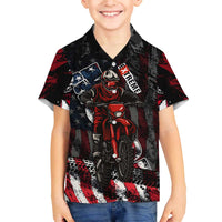 Motocross Rider Family Matching Off The Shoulder Long Sleeve Dress and Hawaiian Shirt with American Flag Background and Extreme Text in Red and Black Grunge Design - Wonder Print Shop