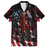 Motocross Rider Family Matching Short Sleeve Bodycon Dress and Hawaiian Shirt with American Flag Background and Extreme Text in Red and Black Grunge Design - Wonder Print Shop