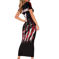Motocross Rider Family Matching Short Sleeve Bodycon Dress and Hawaiian Shirt with American Flag Background and Extreme Text in Red and Black Grunge Design - Wonder Print Shop