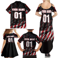 Motocross Rider Family Matching Summer Maxi Dress and Hawaiian Shirt with American Flag Background and Extreme Text in Red and Black Grunge Design - Wonder Print Shop