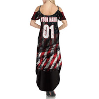 Motocross Rider Family Matching Summer Maxi Dress and Hawaiian Shirt with American Flag Background and Extreme Text in Red and Black Grunge Design - Wonder Print Shop