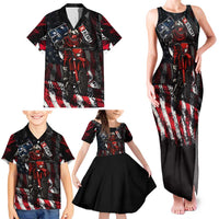 Motocross Rider Family Matching Tank Maxi Dress and Hawaiian Shirt with American Flag Background and Extreme Text in Red and Black Grunge Design - Wonder Print Shop