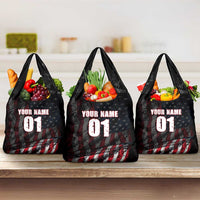 Motocross Rider Grocery Bag with American Flag Background and Extreme Text in Red and Black Grunge Design - Wonder Print Shop