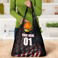 Motocross Rider Grocery Bag with American Flag Background and Extreme Text in Red and Black Grunge Design - Wonder Print Shop