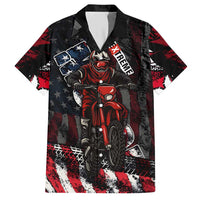 Motocross Rider Hawaiian Shirt with American Flag Background and Extreme Text in Red and Black Grunge Design - Wonder Print Shop