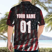 Motocross Rider Hawaiian Shirt with American Flag Background and Extreme Text in Red and Black Grunge Design - Wonder Print Shop