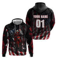 Motocross Rider Hoodie with American Flag Background and Extreme Text in Red and Black Grunge Design - Wonder Print Shop