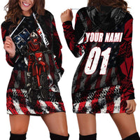 Motocross Rider Hoodie Dress with American Flag Background and Extreme Text in Red and Black Grunge Design - Wonder Print Shop