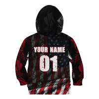 Motocross Rider Kid Hoodie with American Flag Background and Extreme Text in Red and Black Grunge Design - Wonder Print Shop
