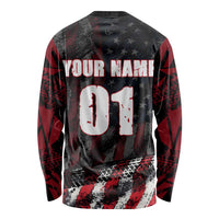 Motocross Rider Long Sleeve Shirt with American Flag Background and Extreme Text in Red and Black Grunge Design - Wonder Print Shop