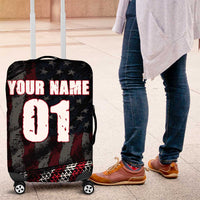 Motocross Rider Luggage Cover with American Flag Background and Extreme Text in Red and Black Grunge Design - Wonder Print Shop