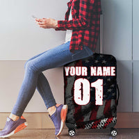 Motocross Rider Luggage Cover with American Flag Background and Extreme Text in Red and Black Grunge Design - Wonder Print Shop
