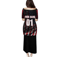 Motocross Rider Puletasi with American Flag Background and Extreme Text in Red and Black Grunge Design - Wonder Print Shop