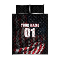 Motocross Rider Quilt Bed Set with American Flag Background and Extreme Text in Red and Black Grunge Design - Wonder Print Shop