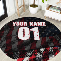 Motocross Rider Round Carpet with American Flag Background and Extreme Text in Red and Black Grunge Design - Wonder Print Shop