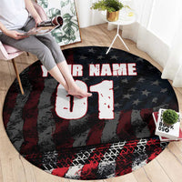 Motocross Rider Round Carpet with American Flag Background and Extreme Text in Red and Black Grunge Design - Wonder Print Shop