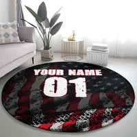Motocross Rider Round Carpet with American Flag Background and Extreme Text in Red and Black Grunge Design - Wonder Print Shop