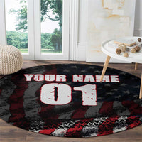 Motocross Rider Round Carpet with American Flag Background and Extreme Text in Red and Black Grunge Design - Wonder Print Shop