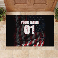 Motocross Rider Rubber Doormat with American Flag Background and Extreme Text in Red and Black Grunge Design - Wonder Print Shop