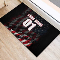 Motocross Rider Rubber Doormat with American Flag Background and Extreme Text in Red and Black Grunge Design - Wonder Print Shop