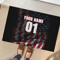 Motocross Rider Rubber Doormat with American Flag Background and Extreme Text in Red and Black Grunge Design - Wonder Print Shop